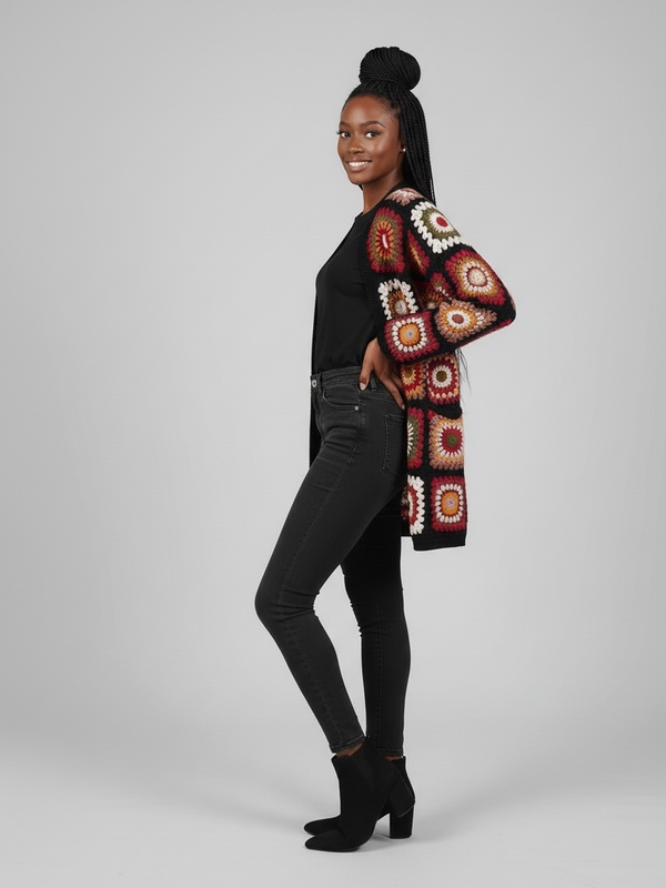 Handmade Crochet Patchwork Cardigan – Retro Boho Style