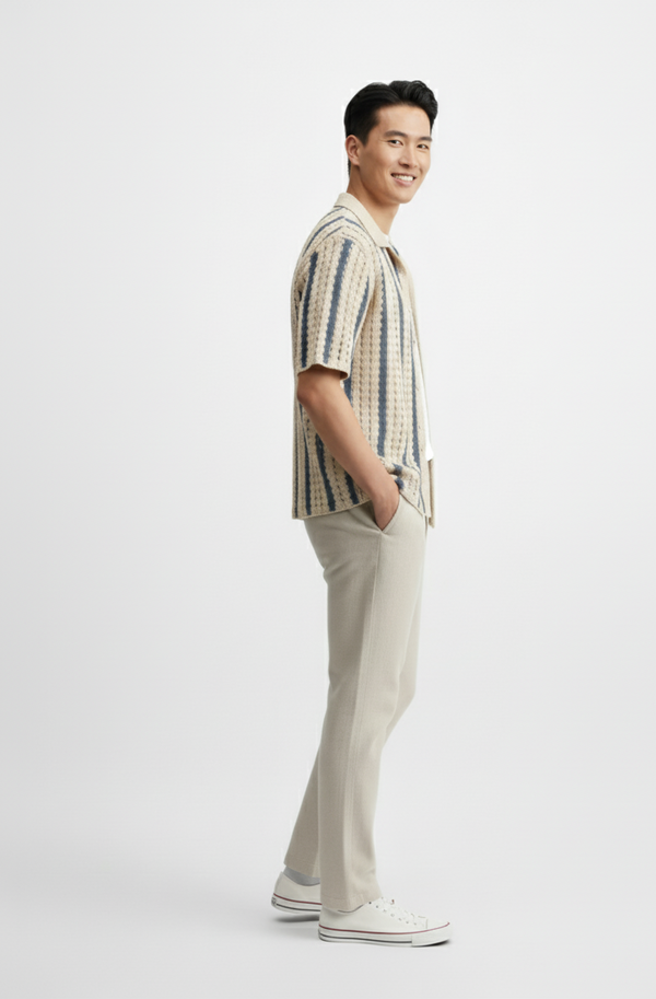 Handmade Crochet Knit Striped Shirt – Men’s Vintage Granny Style Short Sleeve Top